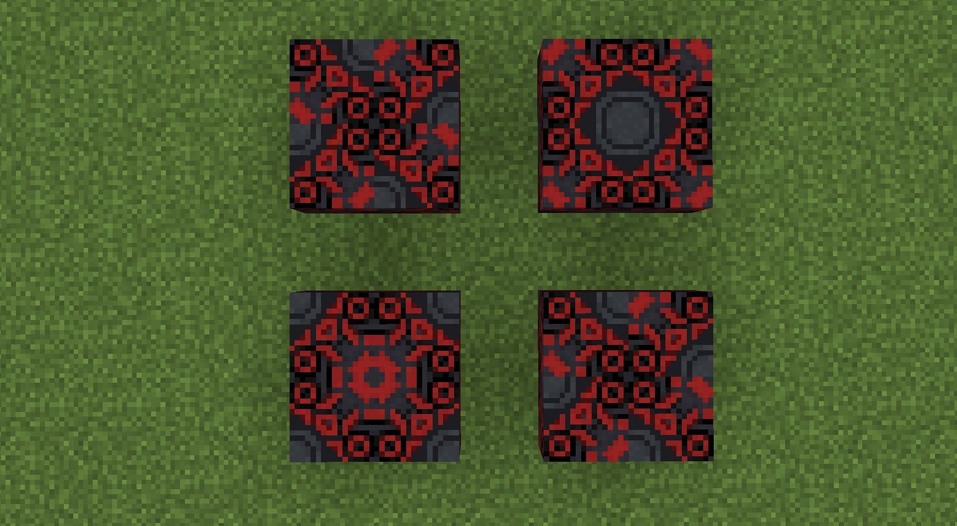 Four types of 2x2 block design can be made with one type of block (Image via Minecraft)