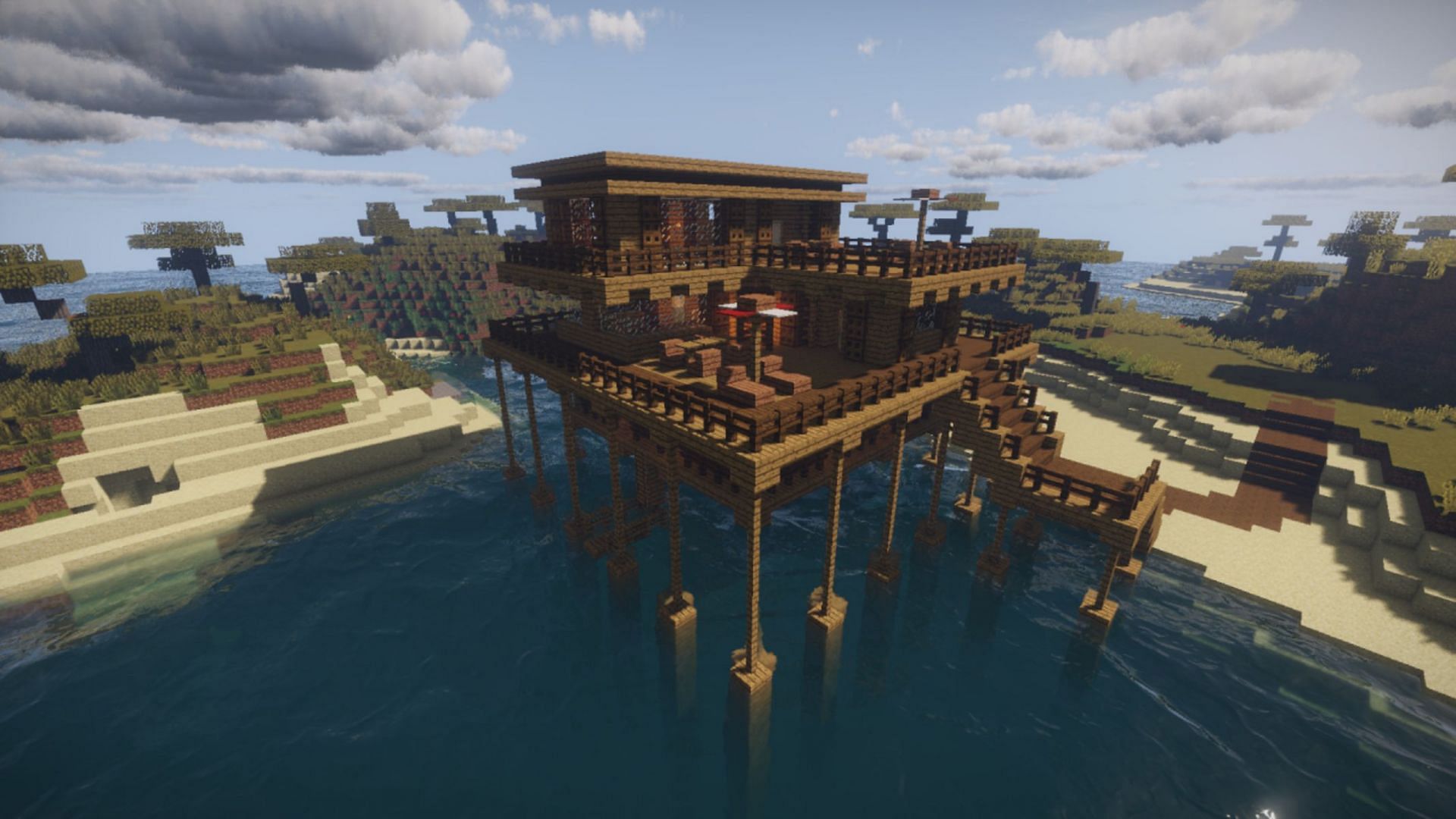 A nice beach house has both material and defensive benefits (Image via JayLythical/Planet Minecraft)