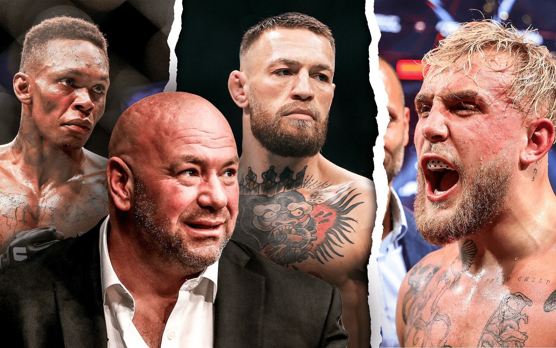 Israel Adesanya, Dana White, Conor McGregor, and Jake Paul (Images courtesy of Getty)
