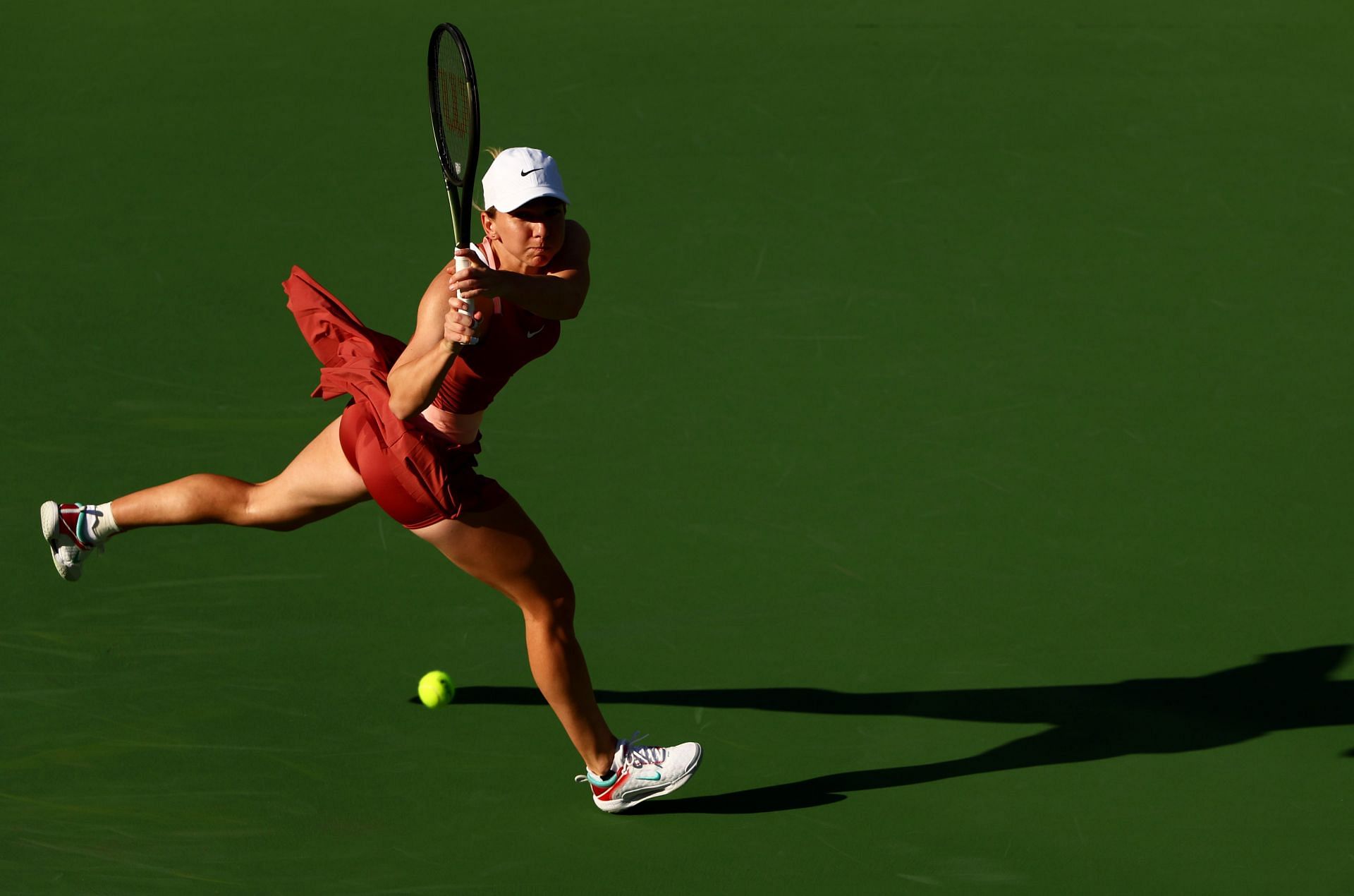 Halep in action at the 2022 BNP Paribas Open