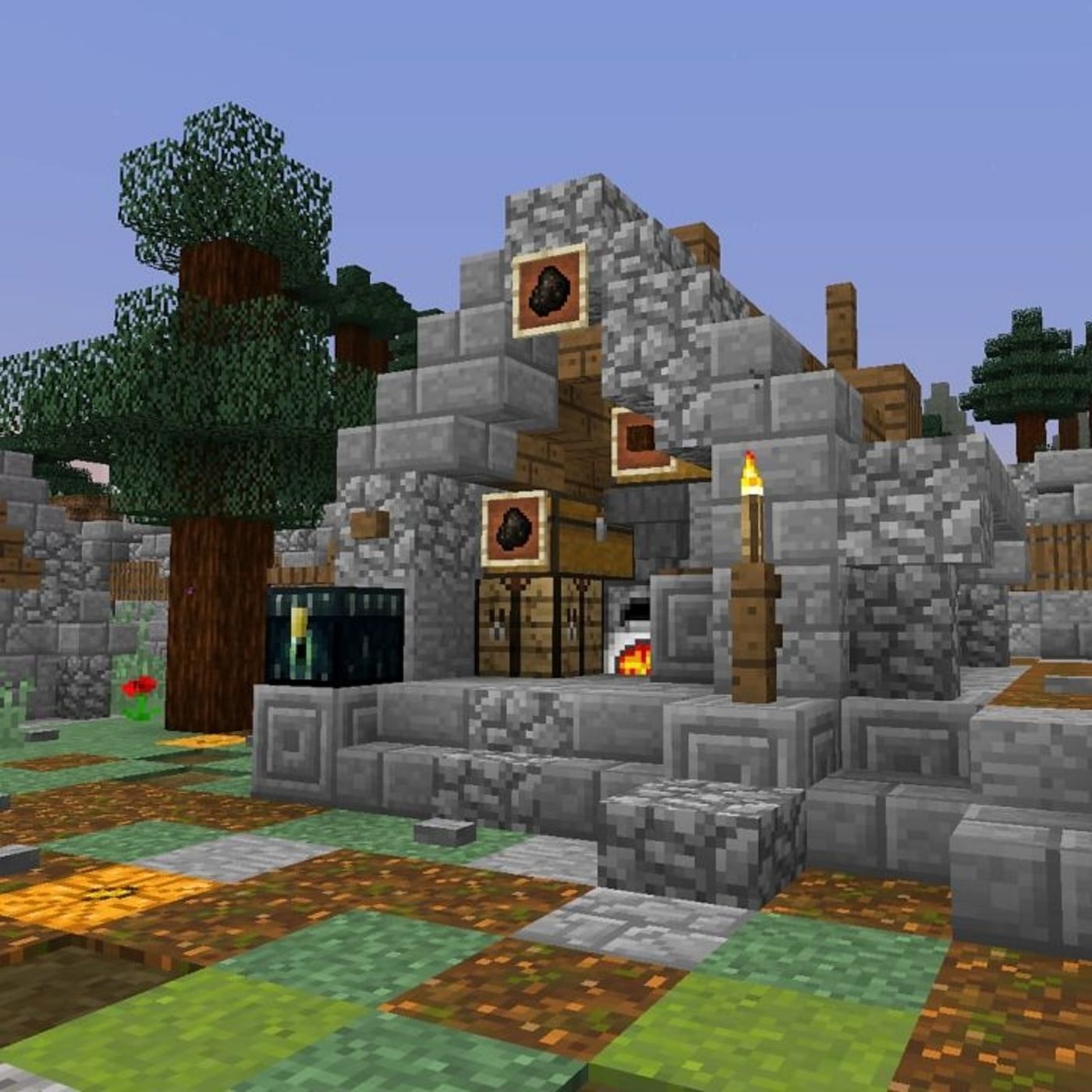 A more complex charcoal farm design but still enacts the same functions (Image via Mojang)