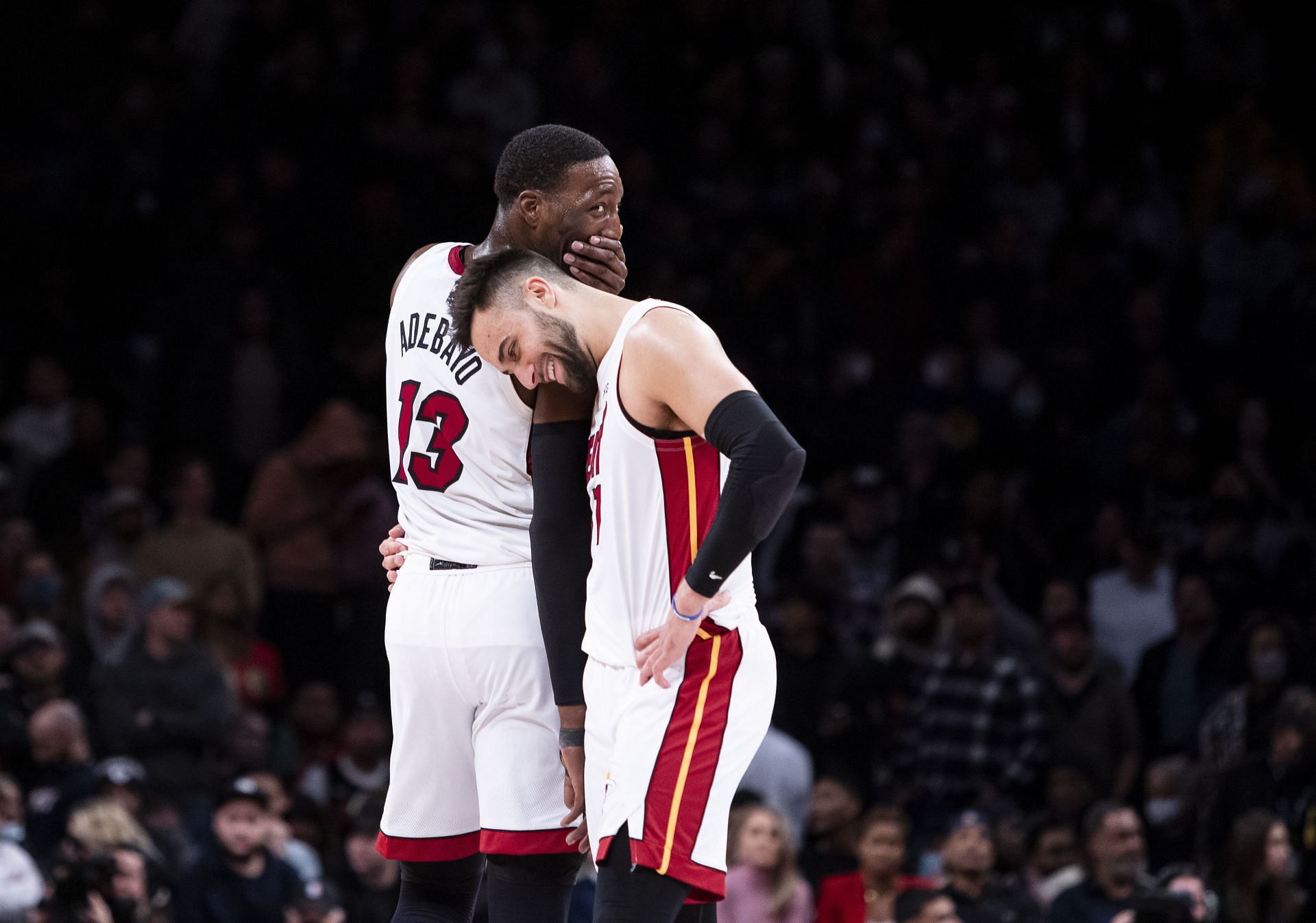 Bam Adebayo and Max Strus of the Heat.