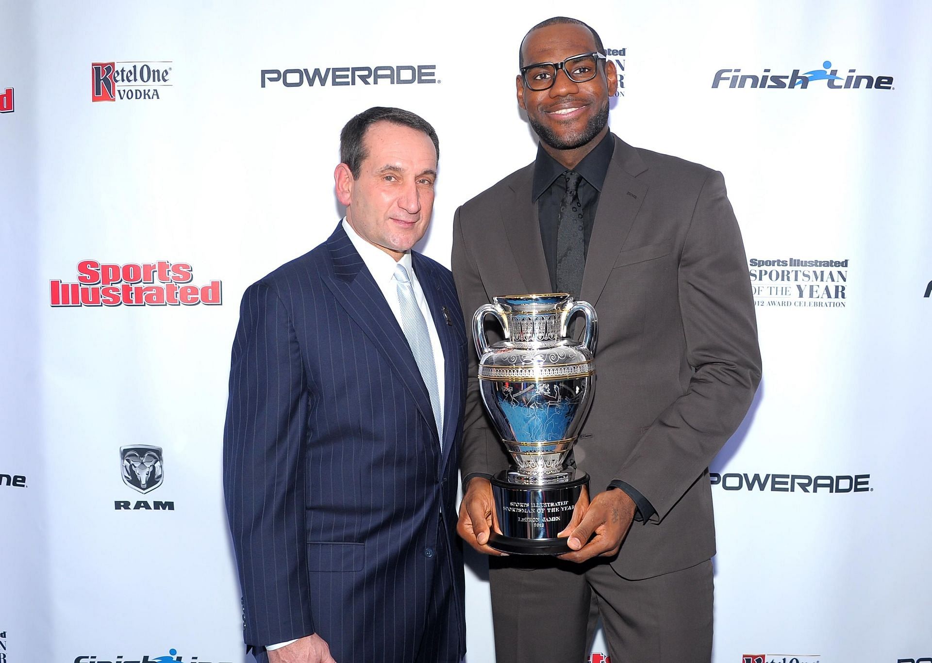 Mike Krzyzewski and LeBron James (right) at the 2012 SI Sportsman of The Year Award Presentation.