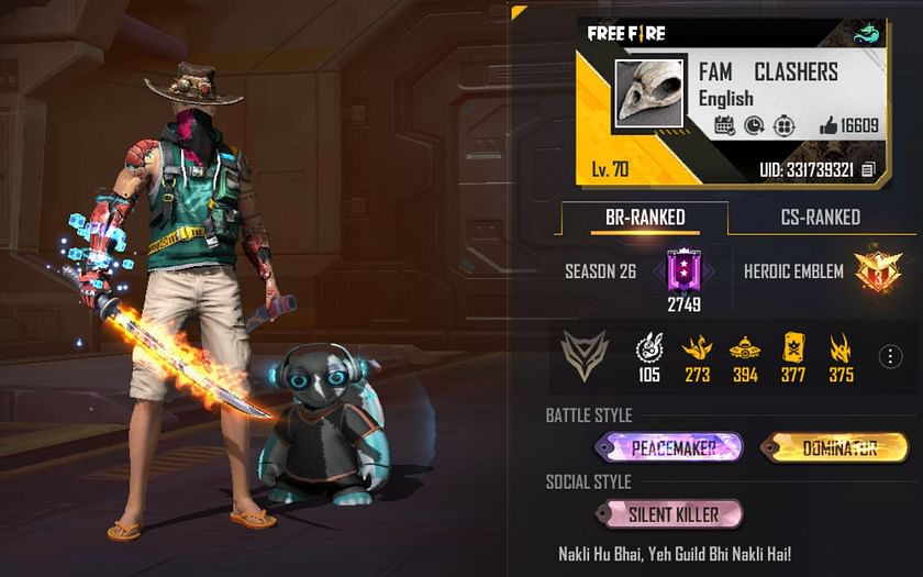 Fam Clasher's Free Fire ID, stats, Discord link,  earnings