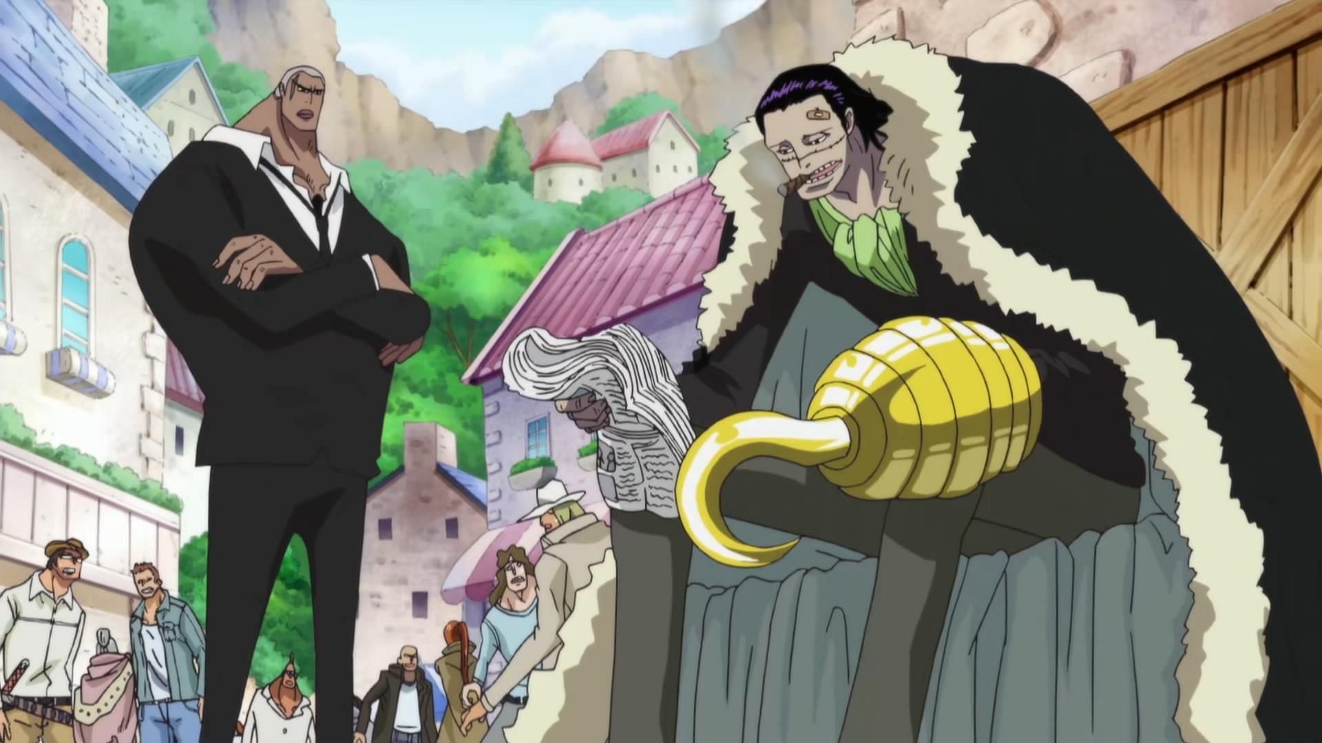 Crocodile (right) and Daz Bones seen in the One Piece anime (Image via Toei Animation)