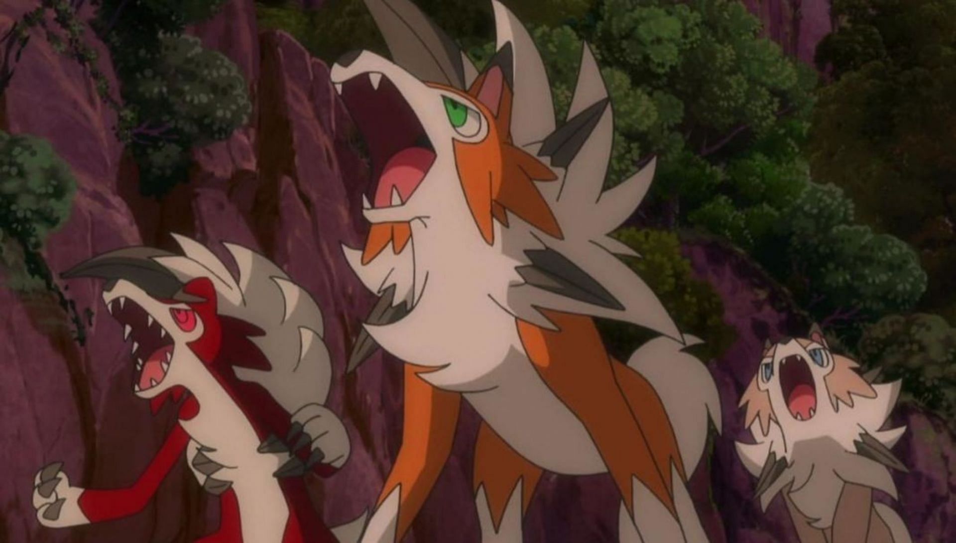 Lycanroc&#039;s Midnight, Dusk, and Midday Forms in the anime (Image via The Pokemon Company)