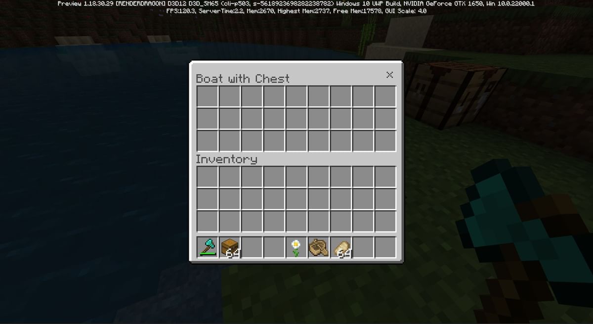Boat with chest in Minecraft Bedrock Edition beta 1.18.30.29 How to