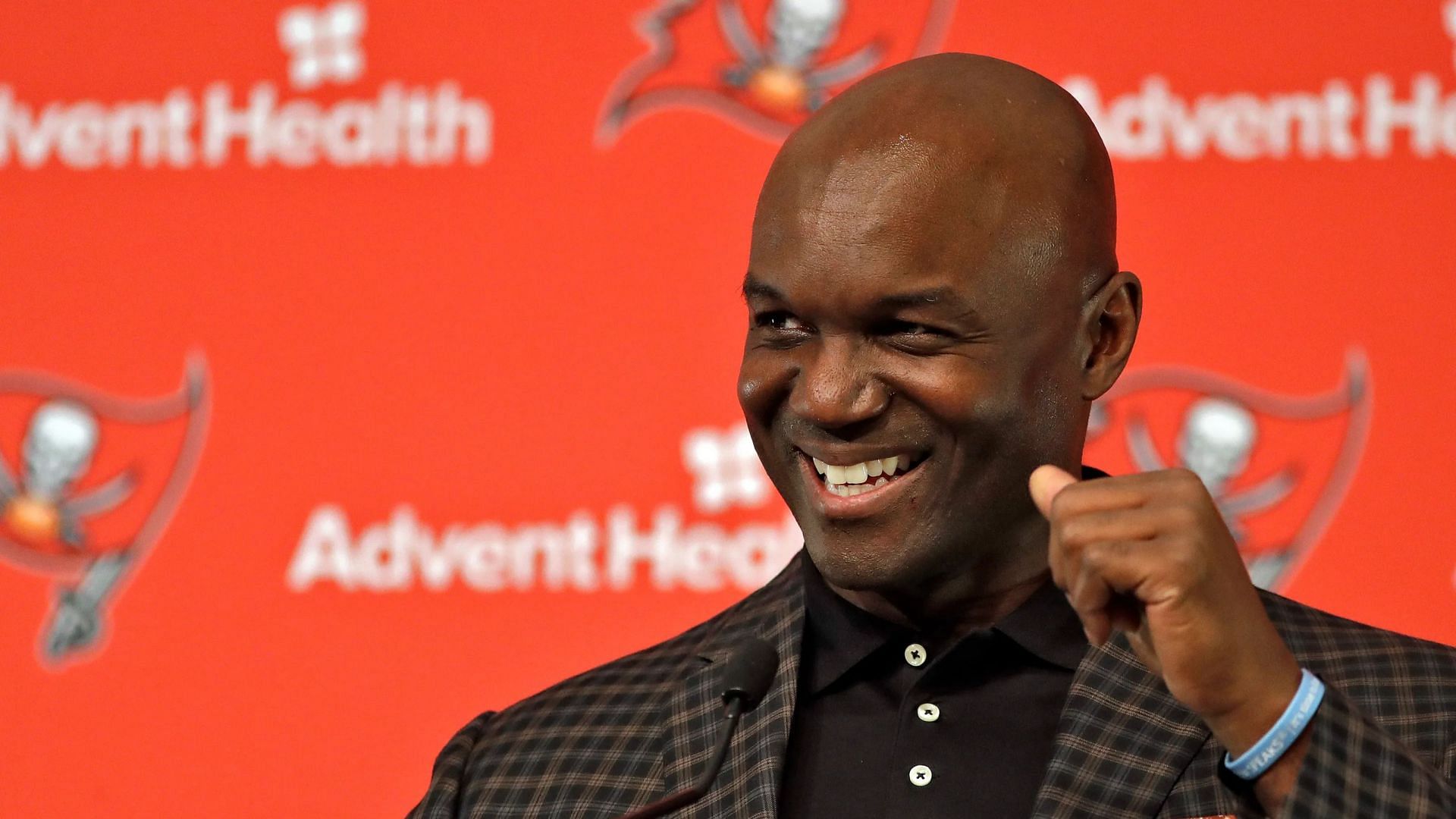 The New Buccaneers HC at a press conference. Source: Chris O&#039;Meara/AP
