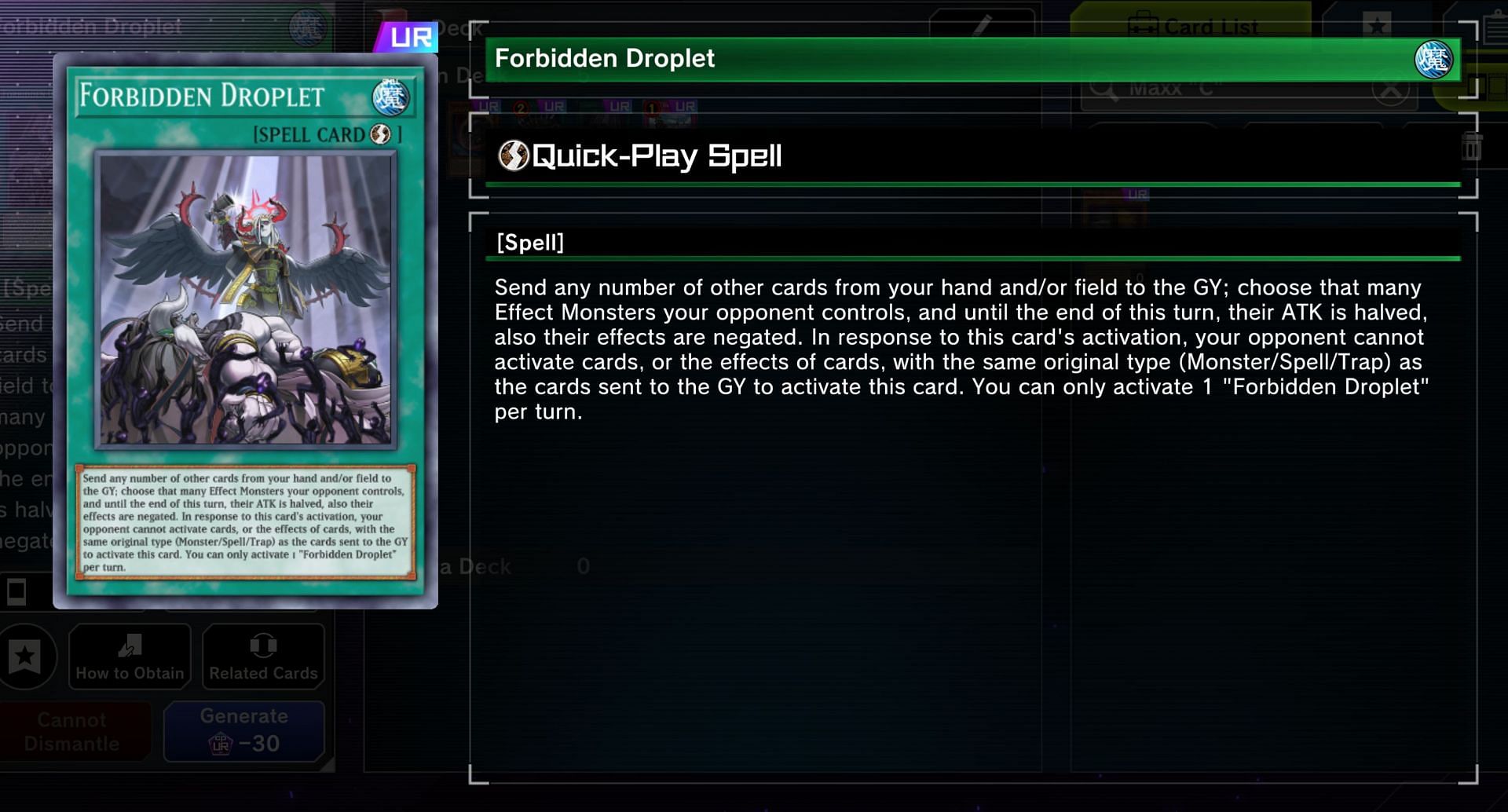 Forbidden Droplet negates so many combos in Yu-Gi-Oh! Master Duel quite easily (Image via Konami)