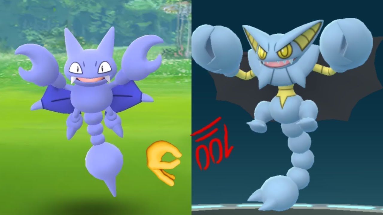 Shiny Gligar and Gliscor as they appear in Pokemon GO (Image via Niantic/Critical Slacker/YouTube)