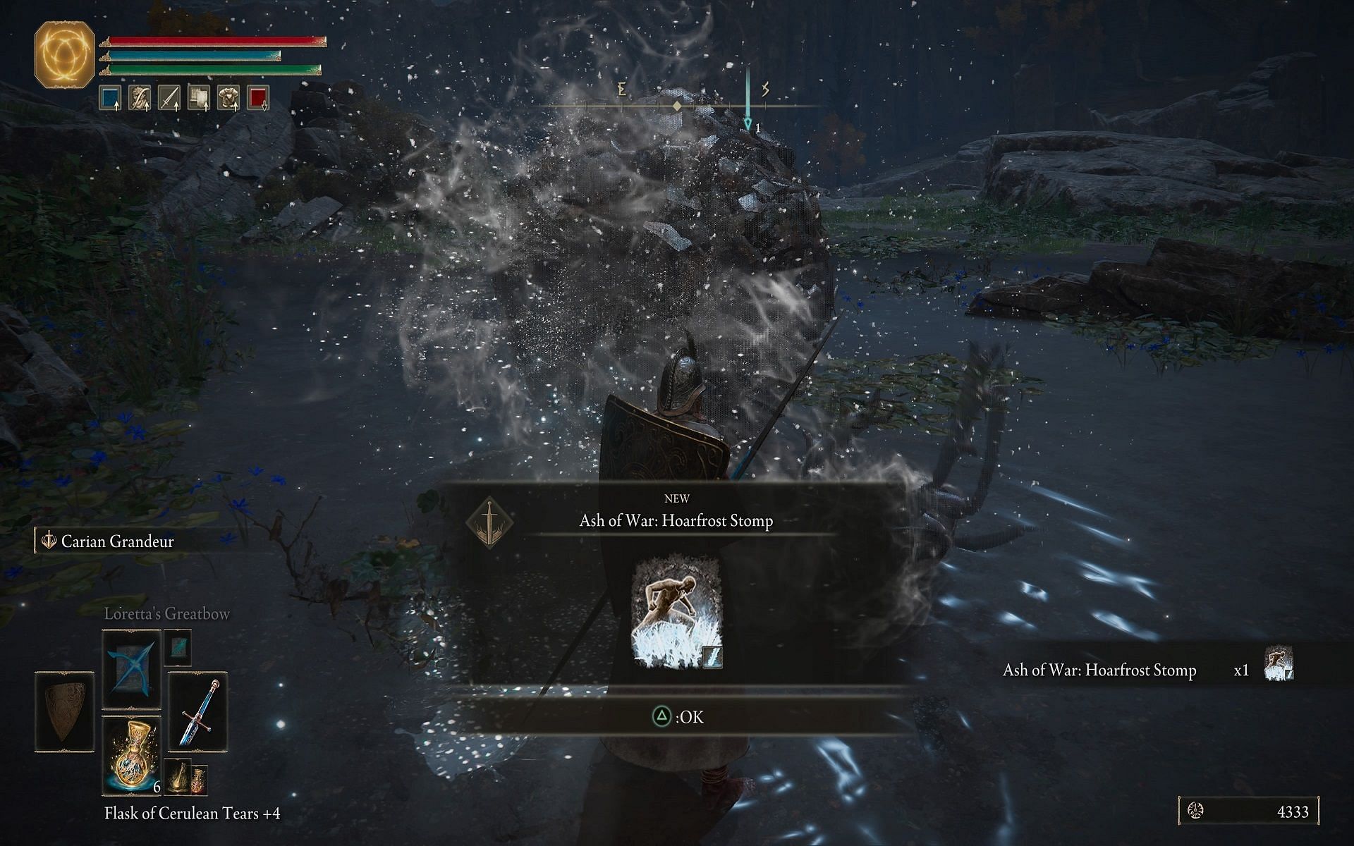 Looting the Hoarfrost Stomp Ash of War (Image via FromSoftware)