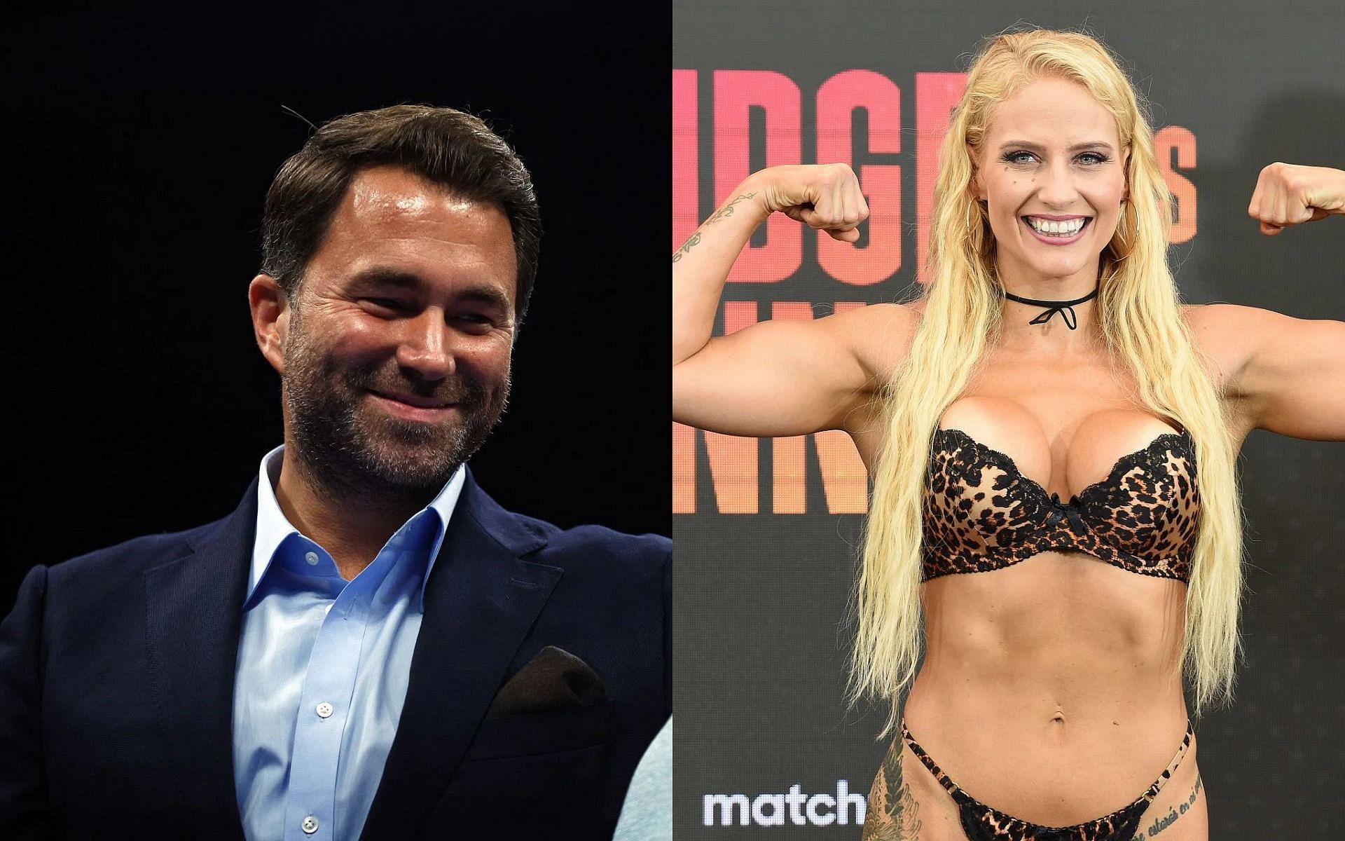 Eddie Hearn (L) has heaped tons of praise on the newly crowned Ebanie Bridges (R)