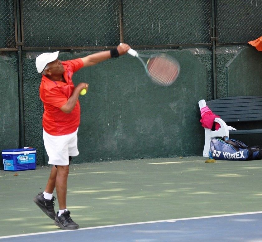 Ramarao Dosa beat Ali Rymbai Hydar 6-0, 6-0 in the men&#039;s singles 70 plus category at the MSLTA courts in Mumbai on Monday. (Pic credit: MSLTA)