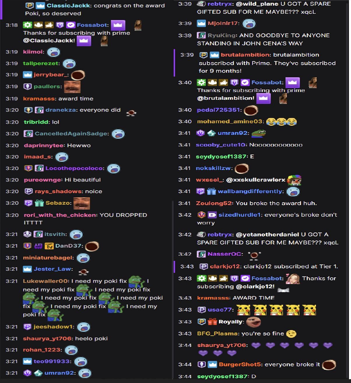 Chat members reacting to the streamer&#039;s disclosure (Images via Pokimanelol/Twitch chat)