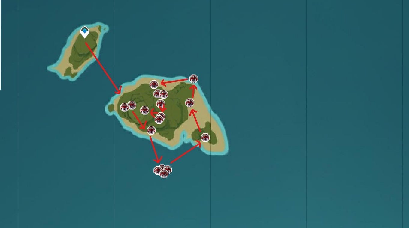 Farming routes for Handguard in Inazuma (Image via Interactive Map)