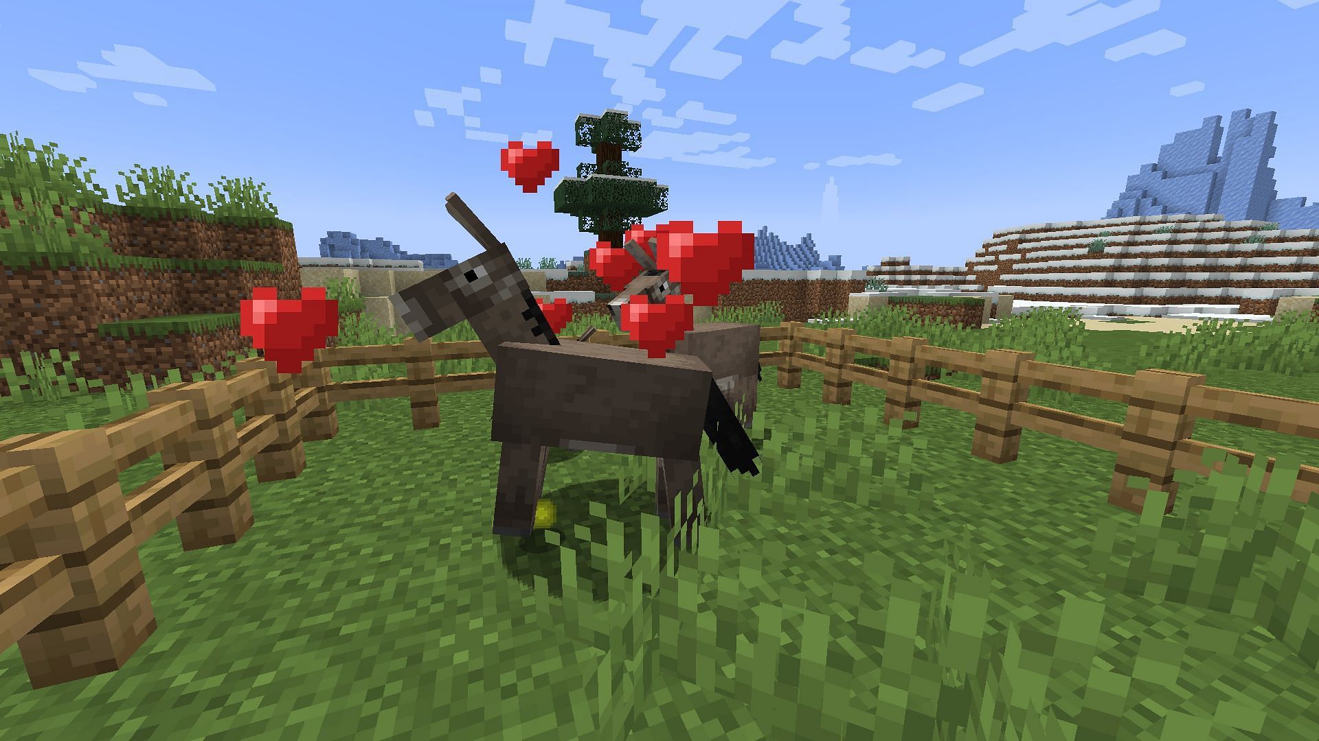 The mob entering love mode (Image via Minecraft)