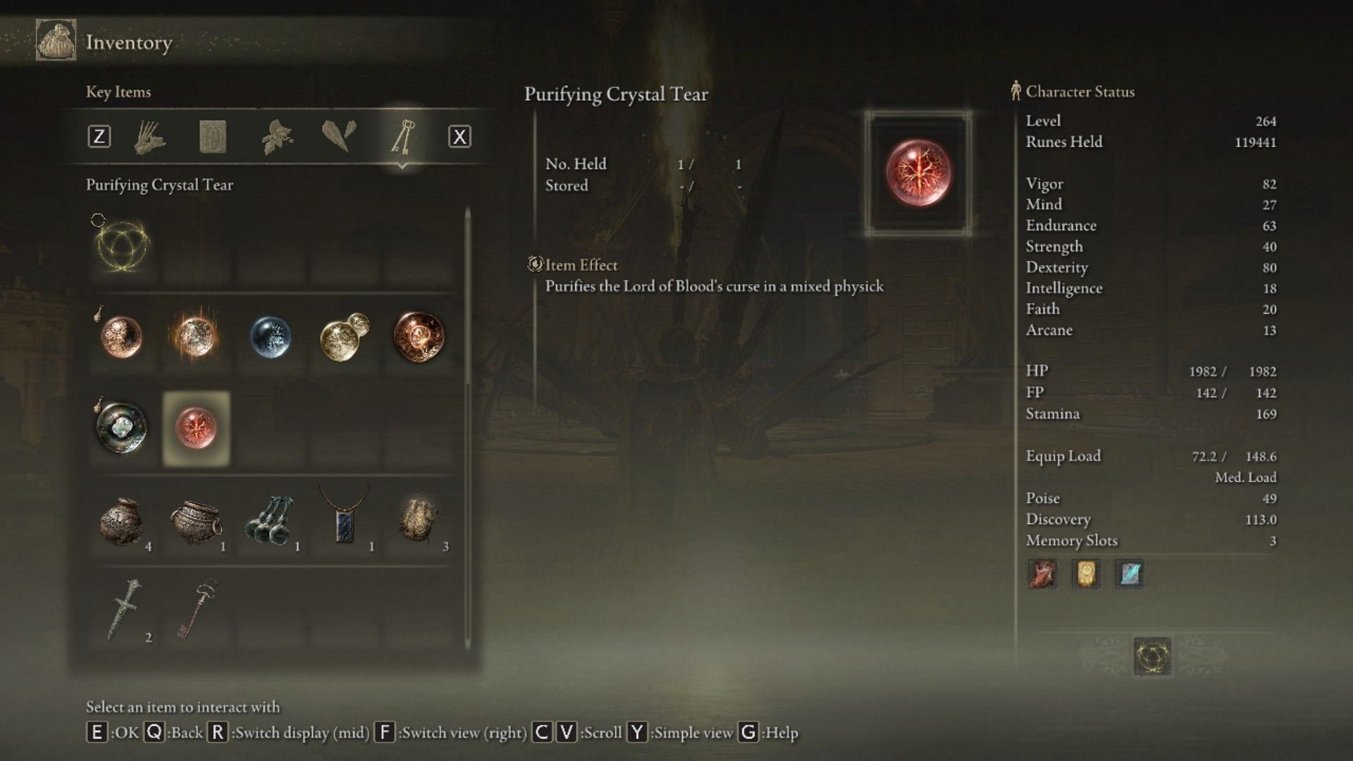 Purifying Crystal Tear is a vital component against Mohg, Lord of Blood (Image via Elden Ring)