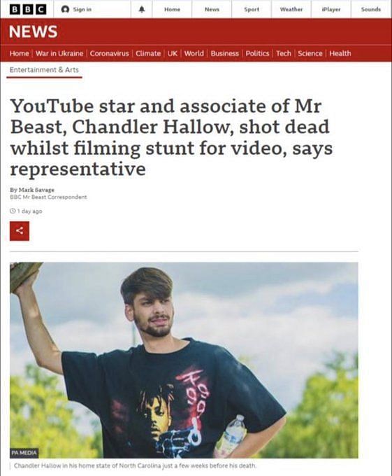 Chandler Hallow Bbc News Article Debunked As Youtuber Reacts To Being