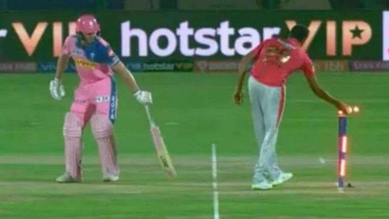 Ravichandran Ashwin runs out Jos Buttler at the non-striker&#039;s end after the latter had backed up too much