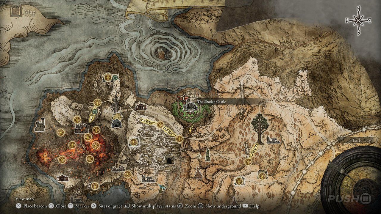 A look at The Shaded Castle on the Elden Ring map (Image via FromSoftware Inc.)