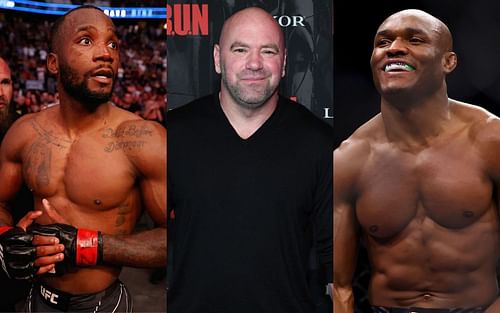 L-R: Leon Edwards, Dana White, and Kamaru Usman