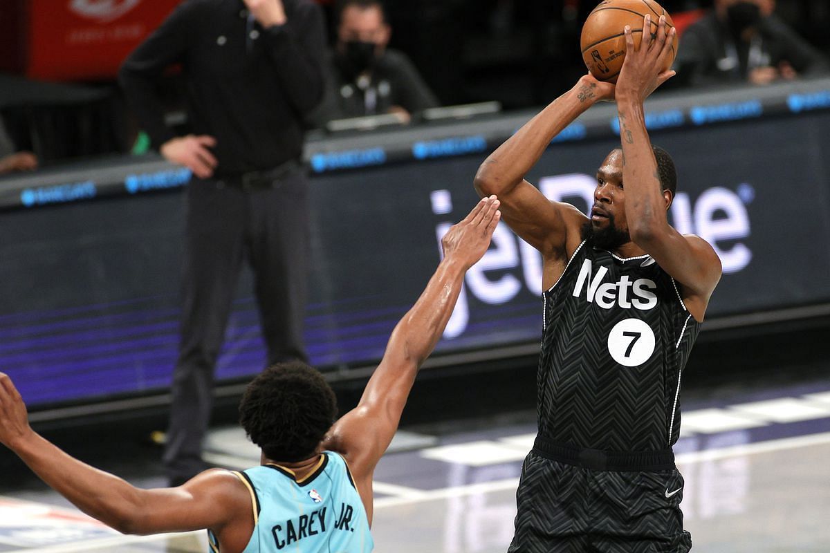 Kevin Durant was content to play back-up to Kyrie Irving in the Brooklyn Nets&#039; win over the Charlotte Hornets. [Photo: NetsDaily]