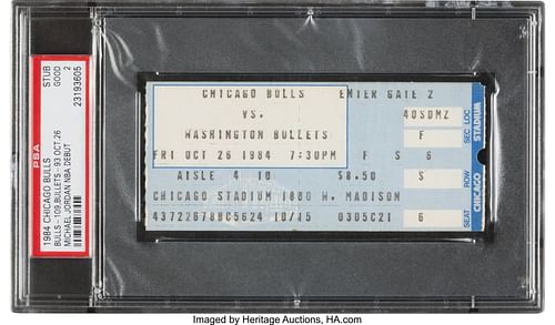 An old ticket for Michael Jordan's debut back in October 1984 fetched a cool $468,000. [Photo: Heritage Auctions Sports]