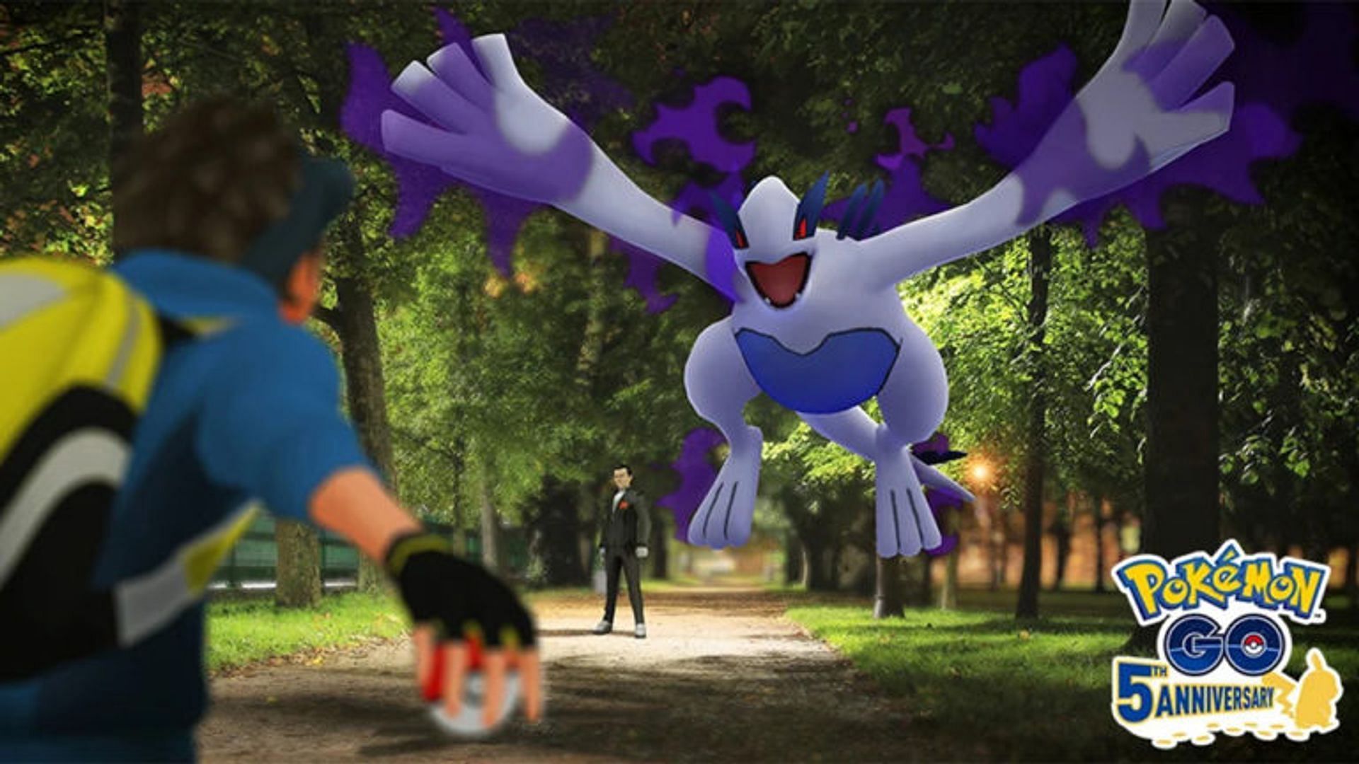 Shadow Lugia as it appears in Pokemon GO&#039;s promotional imagery (Image via Niantic)