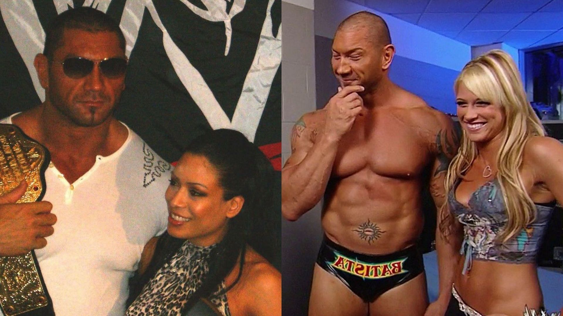 Batista with Melina (left) and Batista with Kelly Kelly (right)