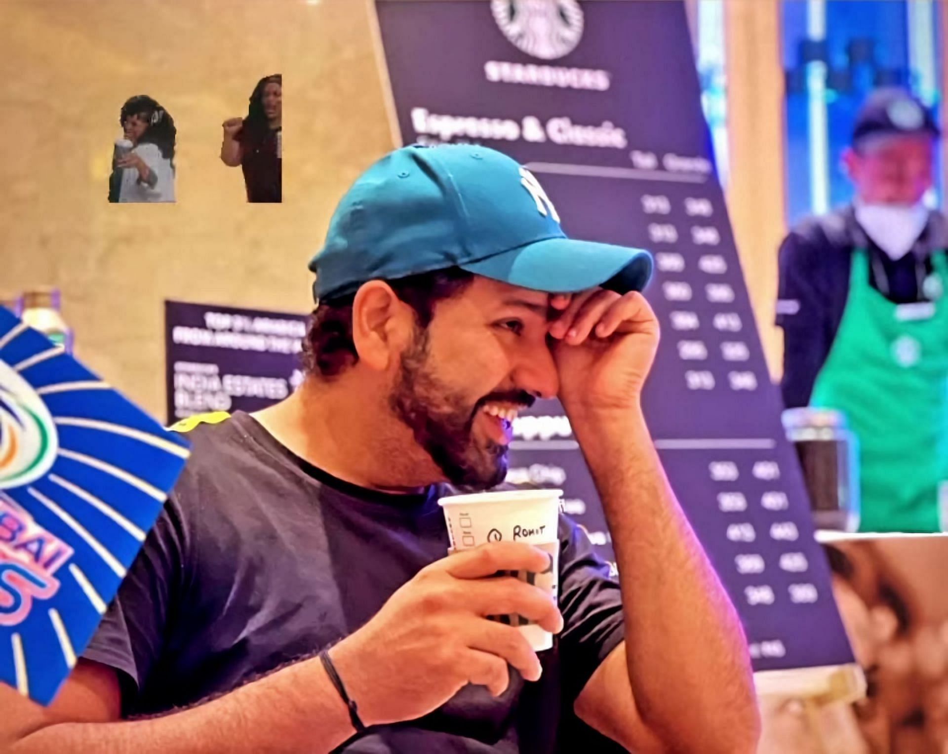 मुंबई इंडियंस के कप्&zwj;तान रोहित शर्मा अपनी कॉफी का आनंद लेते हुए