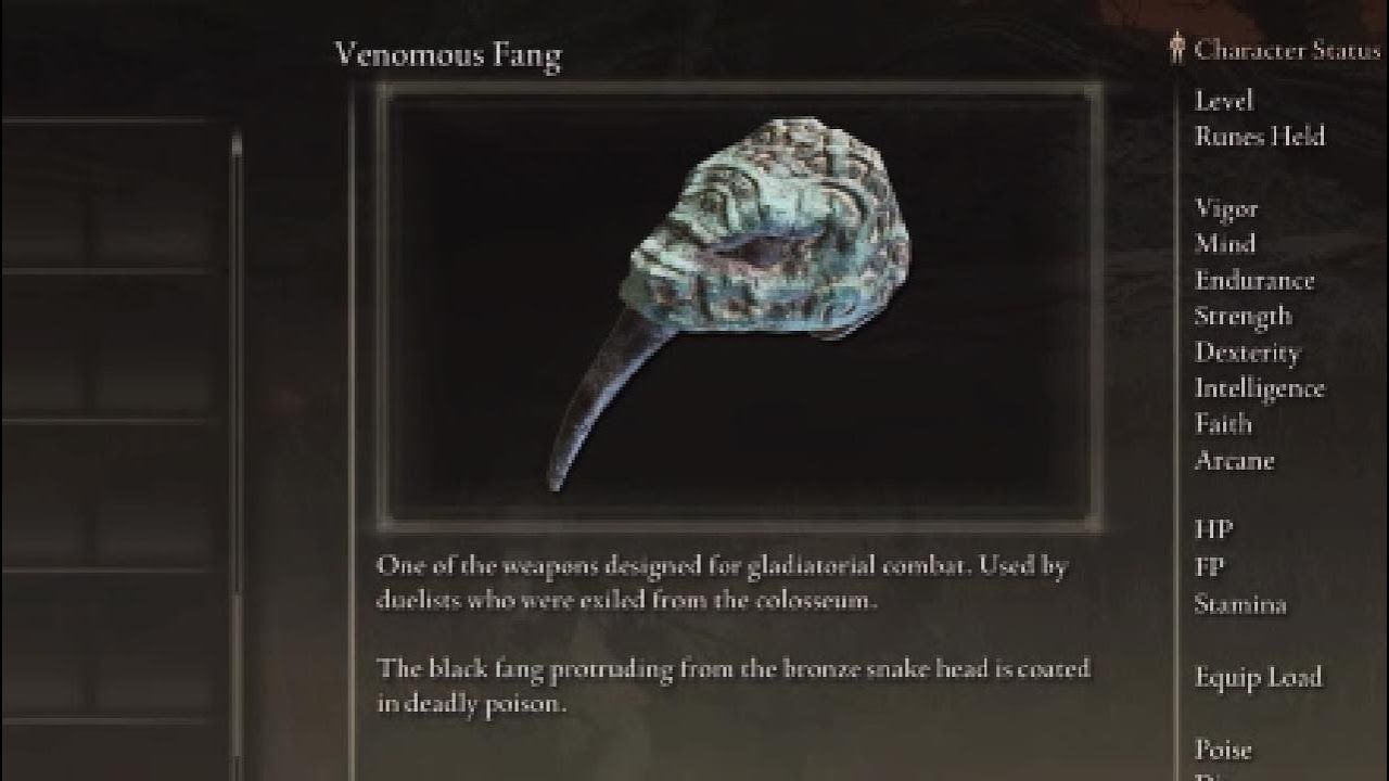 The Venomous Fang comes with the ability to deal poison (Image via FromSoftware Inc.)