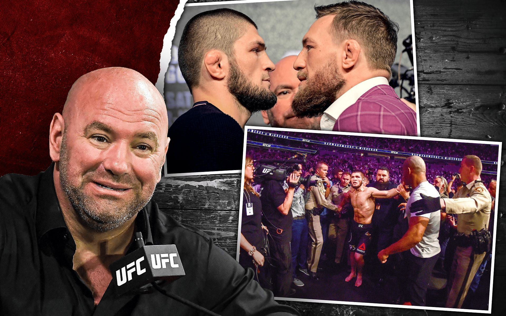 Dana White (left), Khabib Nurmagomedov (top-left) &amp; Conor McGregor (top-right)