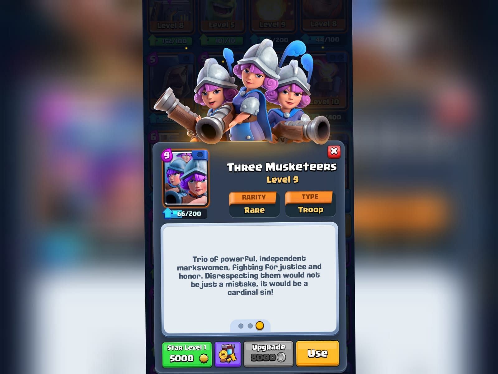 Three Musketeers in Clash Royale (Image via Sportskeeeda)