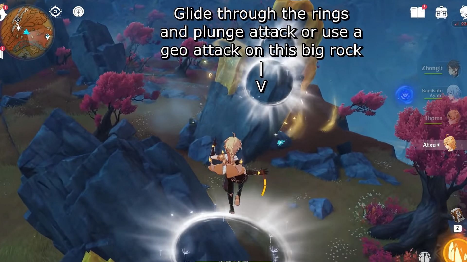 Use Geo or Normal Attacks on the large rocks (Image via Genshin Impact)