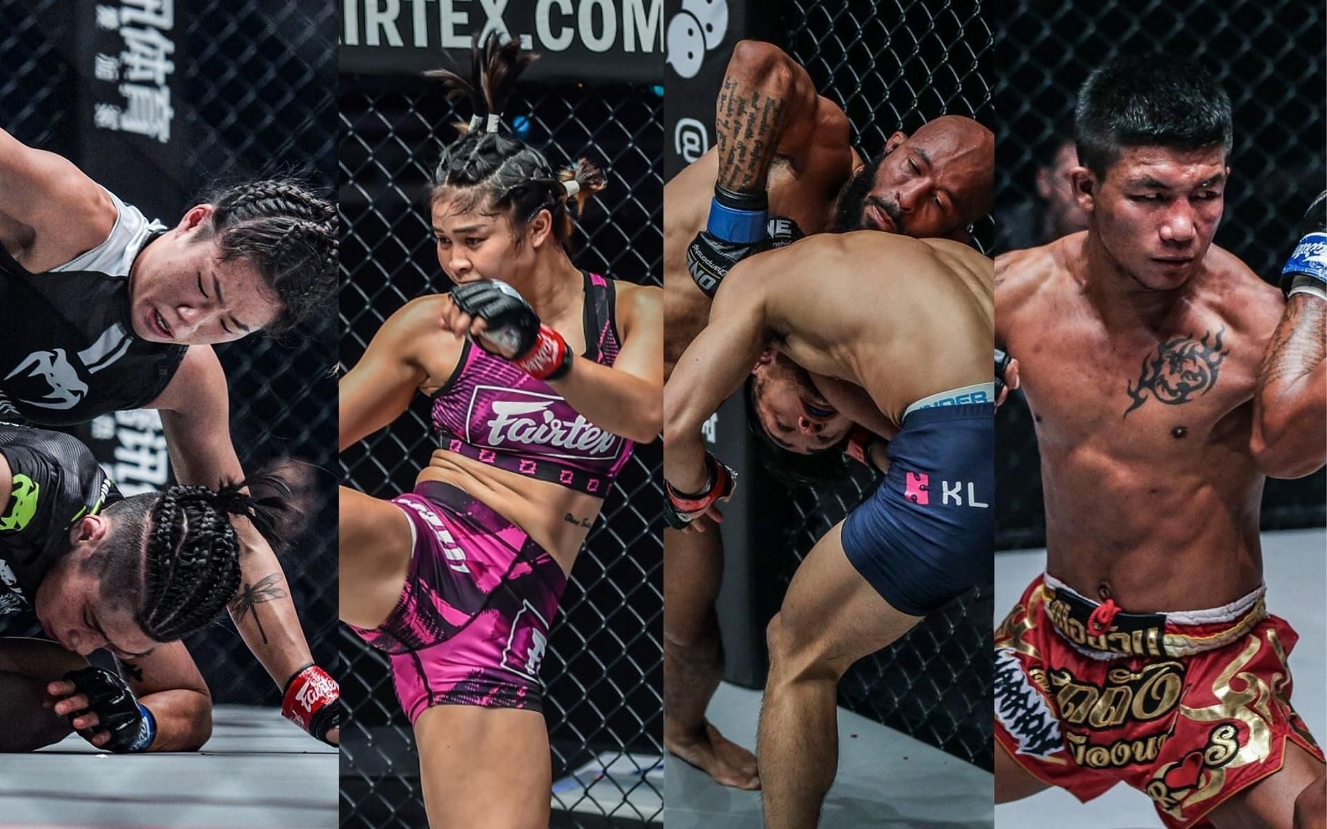 It&#039;s MMA vs. Muay Thai in the main and co-main event of ONE X pay per view. (From left to right) Angela Lee faces Stamp Fairtex while Demetrious Johnson faces Rodtang Jitmuangnon.(Images courtesy of ONE Championship)