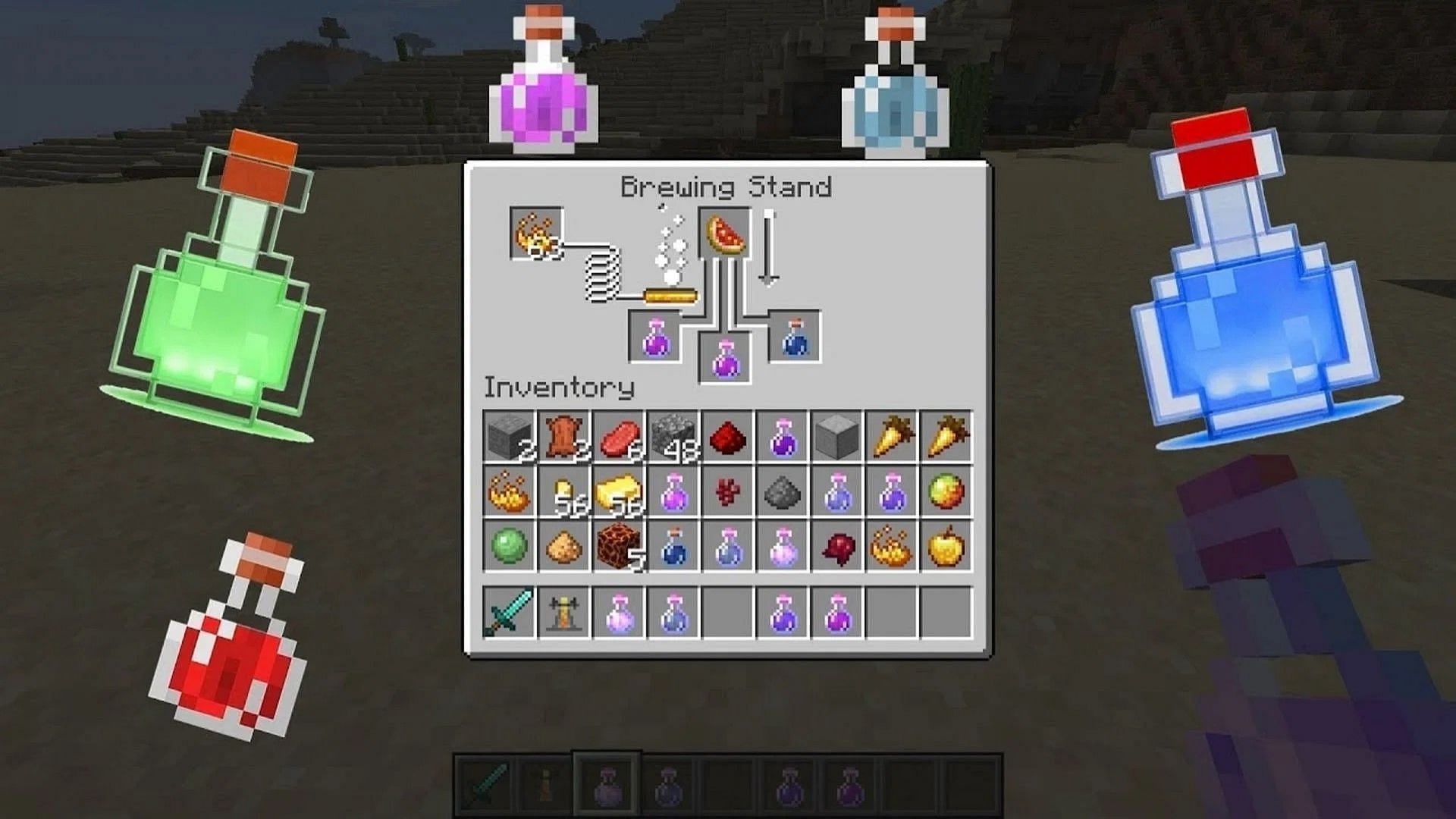 Potions being created in the brewing stand in Minecraft (Image via AserGaming/YouTube)