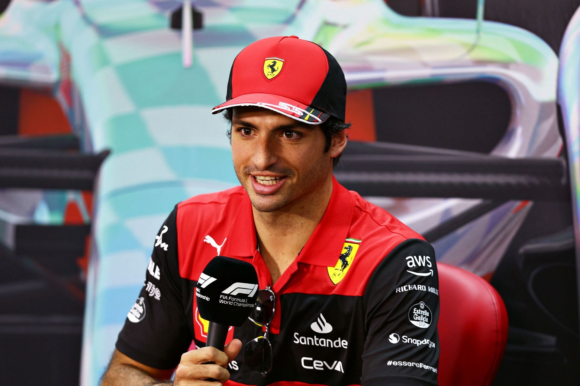 Carlos Sainz talks in the Drivers&#039; Press Conference during Day Two of F1 Testing in Bahrain (Photo by Lars Baron/Getty Images)