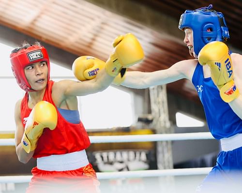 Nikhat Zareen in action during 2022 Strandja Memorial boxing tournament (Pic credit:- SAI media twitter)