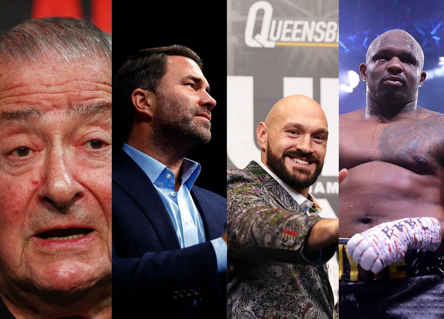 Bob Arum (left), Eddie Hearn (middle left), Tyson Fury (middle right), Dillian Whyte (right)