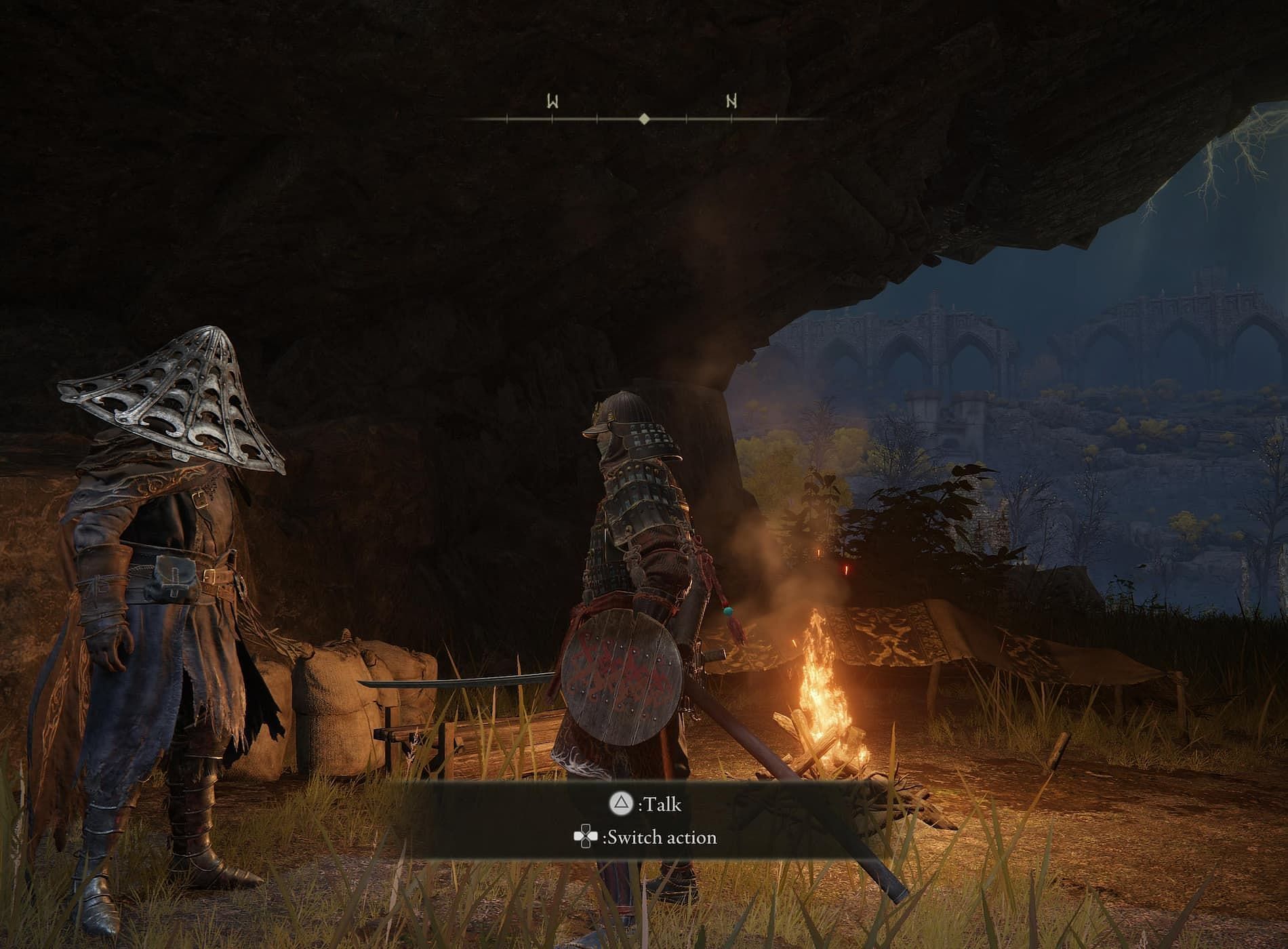 Players will find Yura by a campfire under an overpass (Image via FromSoftware Inc.)