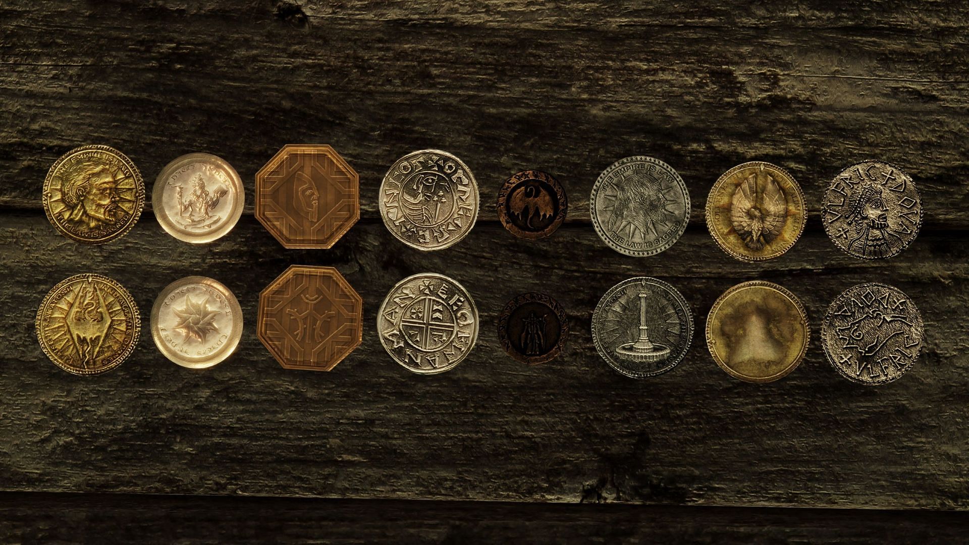 The eight separate coins in Skyrim with C.O.I.N. installed (Image via Nexusmods)