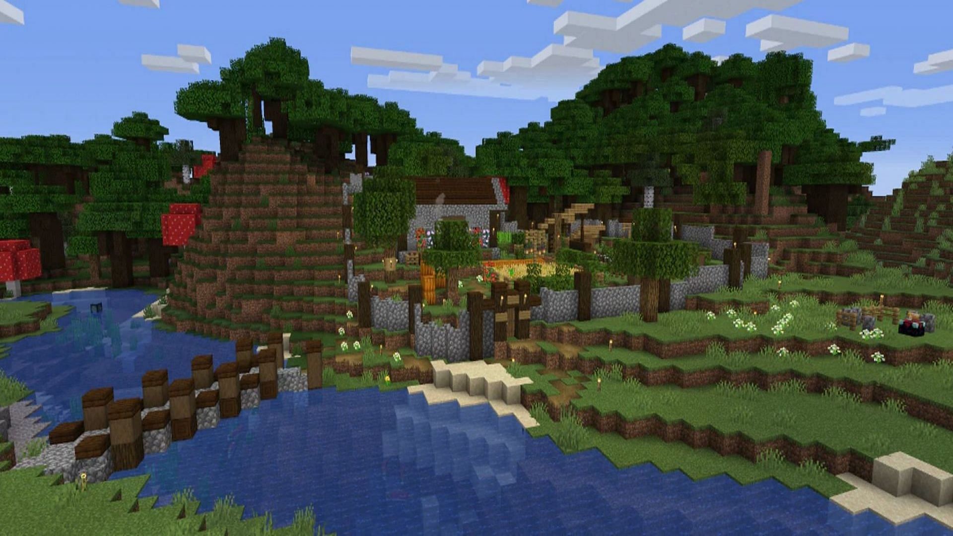 A player&#039;s forest base (Image via Minecraft.net)