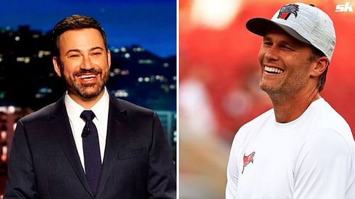 Jimmy Kimmel (L) and Tom Brady (R)