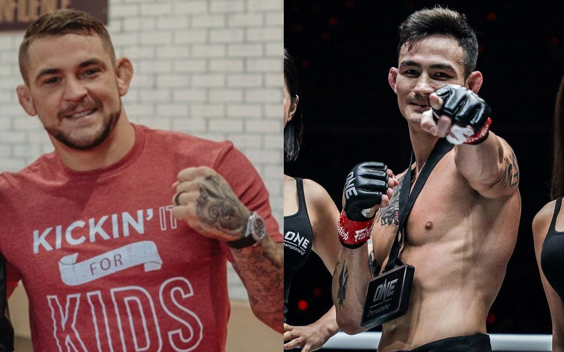 Thanh Le (Right) lauds Dustin Poirier&#039;s (Left) efforts in helping his community. [Photos: Good News Network/ONE Championship]