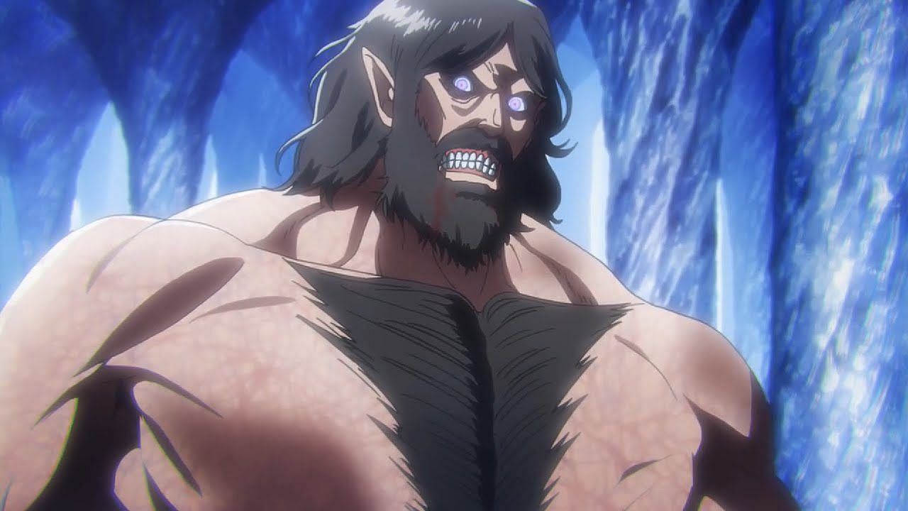 Grisha Yeager&#039;s Attack Titan as seen in the Attack on Titan anime (Image via Wit Studios)