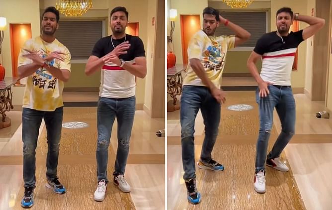 [Watch] Venkatesh Iyer and Avesh Khan take on the 'Arabic Kuthu' challenge