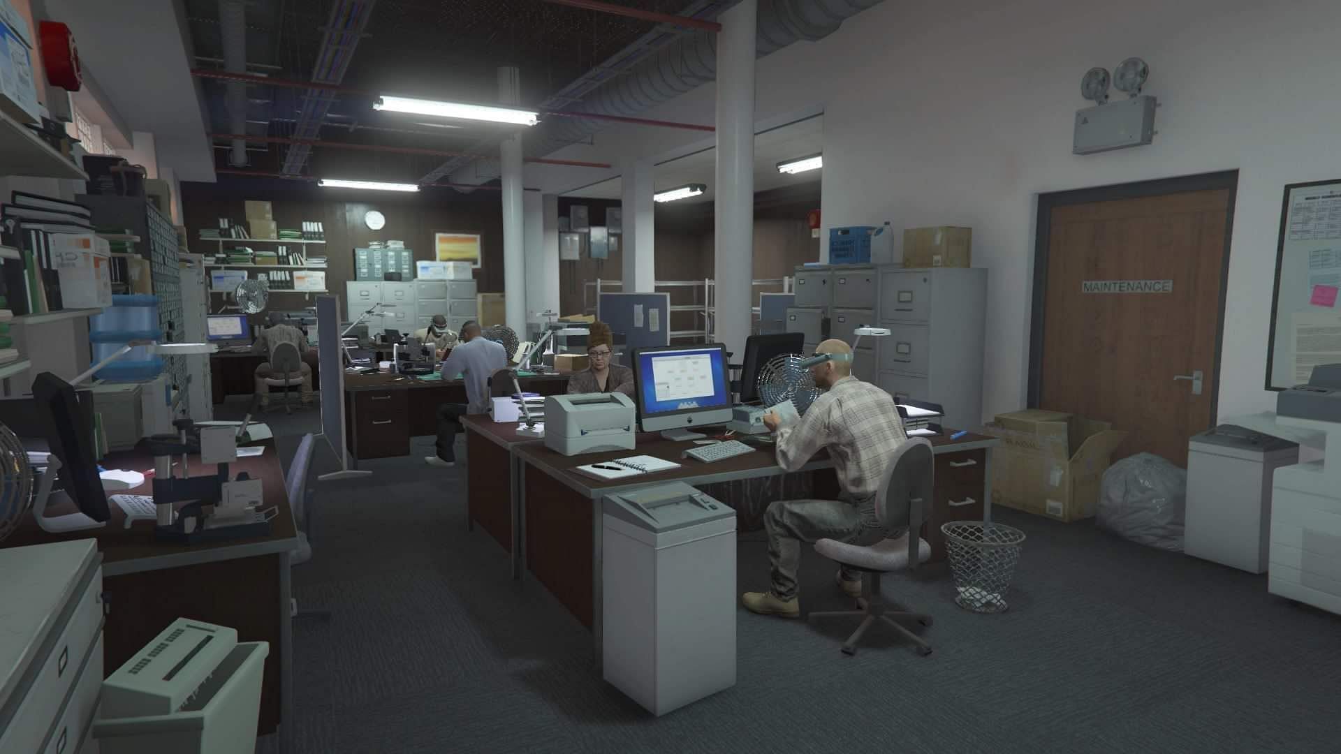 GTA Online&#039;s Document Forgery Office is a good business to start with (Image via GTA Max Profit)
