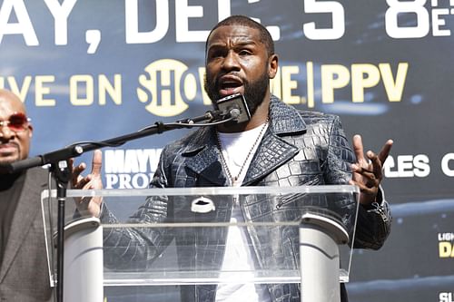 Floyd Mayweather at the Gervonta Davis v Rolando Romero Press Conference