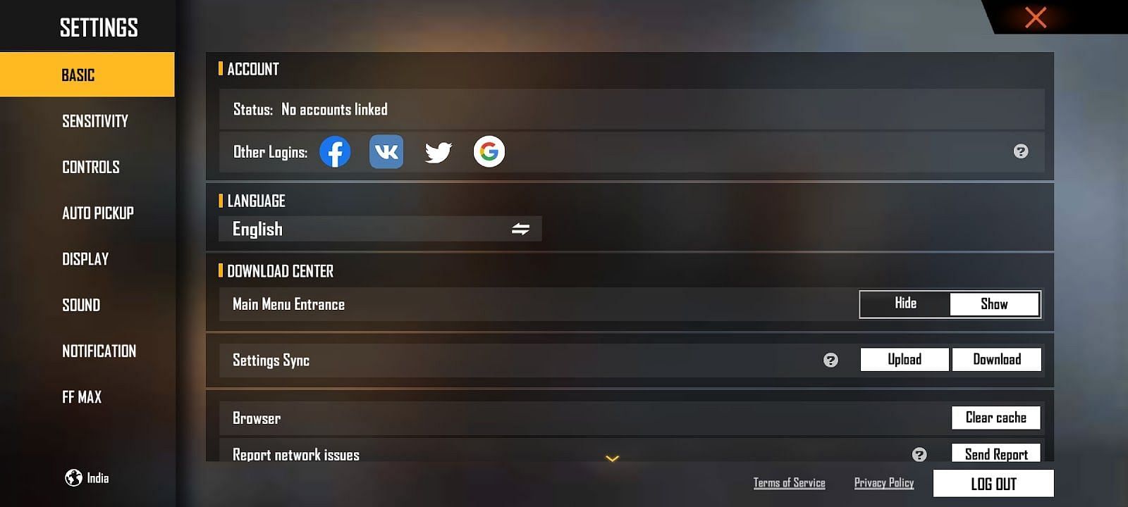 The link option is available in the settings (Image via Garena)