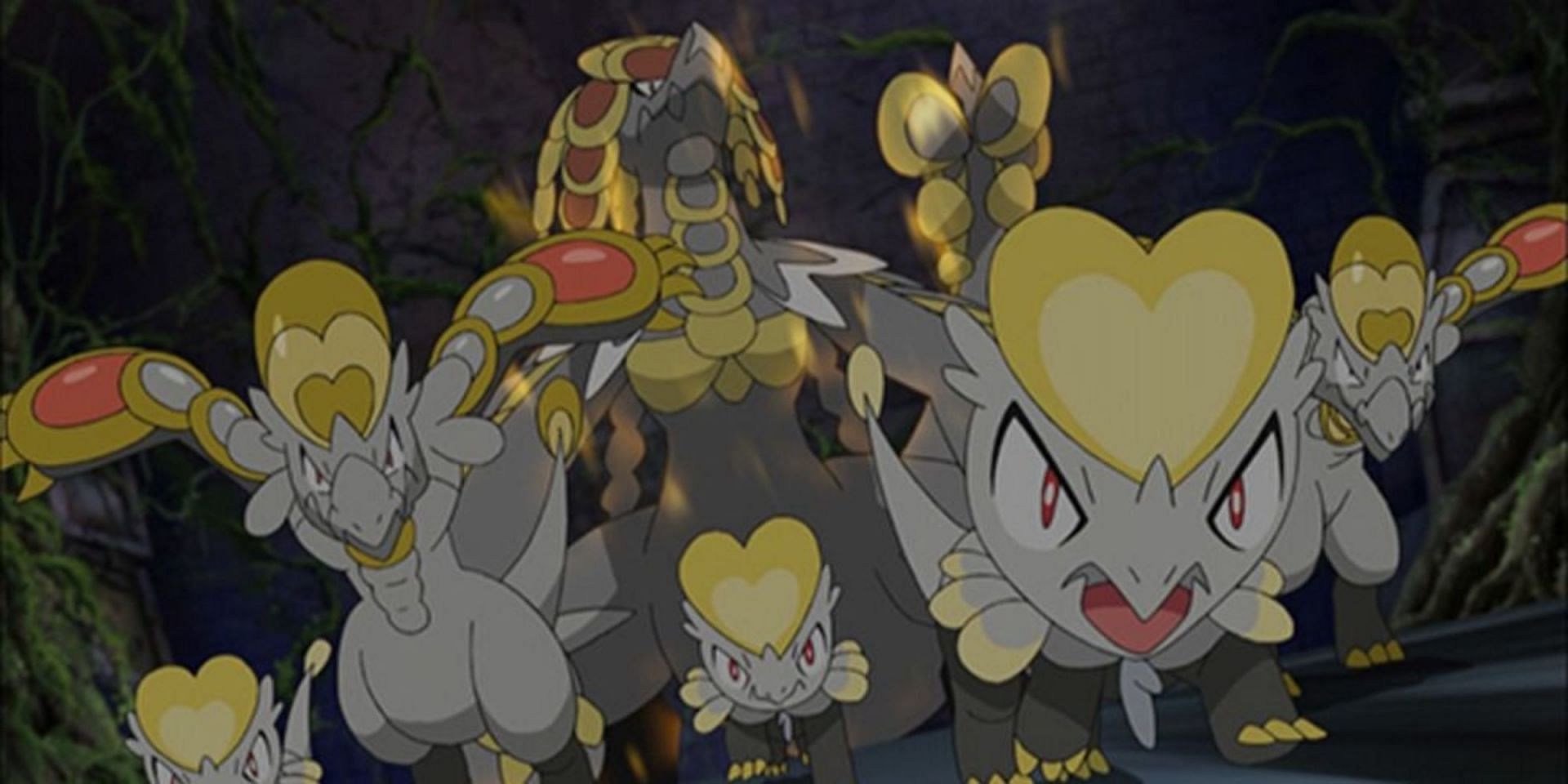Jangmo-o, Hakamo-o, and Kommo-o in the Pokemon anime series (Image via The Pokemon Company)
